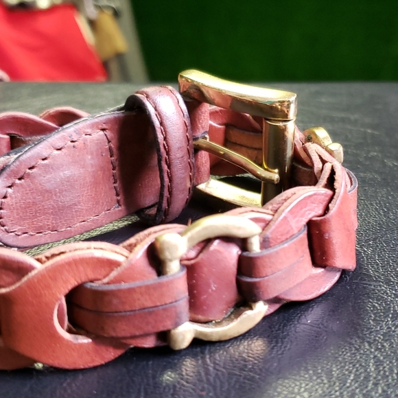 Aimee Lynn brown leather belt with brass hardware